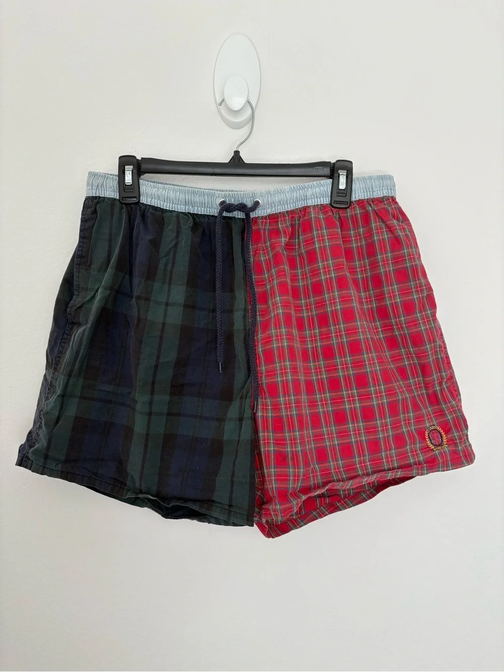 Tommy Hilfiger Vintage Split Plaid Drawstring Swim Shorts - Red & Green